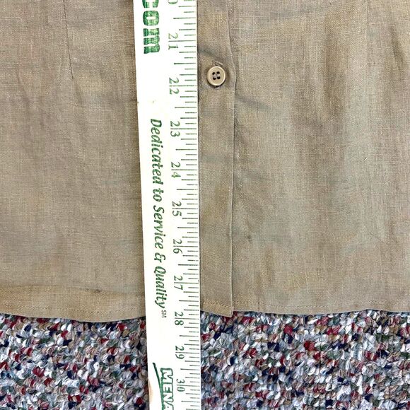 Vintage 90s Taxi Deep Tan Linen Roll Tab Sleeve Shaped Button Up Shirt Size L - Picture 10 of 13